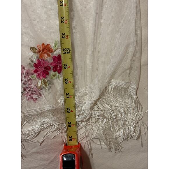 Sheer Floral Fringe Embroidered Wrap Women’s Tops Excellent Condition - Picture 4 of 5